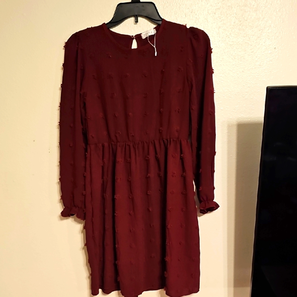 Elegant Burgundy Long Sleeve Girl's Dress